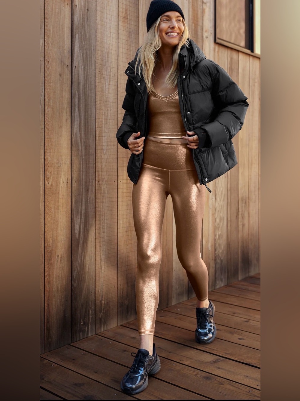 Liquid Foil Copper High Waisted Midi Legging